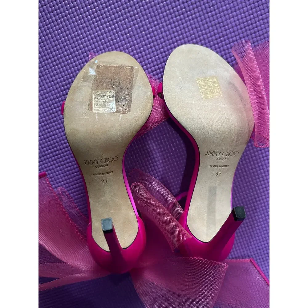 New $995 Jimmy Choo Aveline 100 Fuchsia Bow Sandals Womens Shoes Size 37 Heels